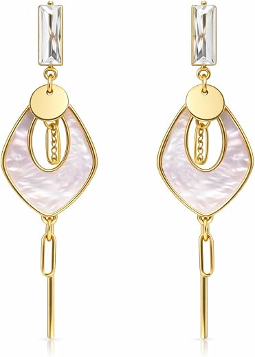 Designer Gold Tone Long Dangle Earrings | Crystal Top with Pearl Stone Drop | Trendy Statement Earrings for Women &amp; Girls