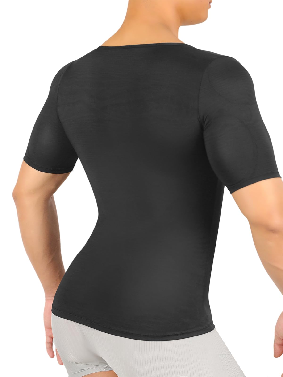Bslingerie Chemise de compression rembourrée pour homme avec faux renforcement de la poitrine et des épaules, sous-vêtement galbant à manches longues pour l'hiver, noir, tailles S-XXL