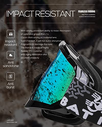 Image of BATFOX Dirt Bike ATV Goggles Motorcycle Gear Riding Motocross Dirtbike 4-Wheeler MX DH Accessories Goggles Glasses for Men Women Youth UV400 Protection Dust-proof Anti-Slip Strap