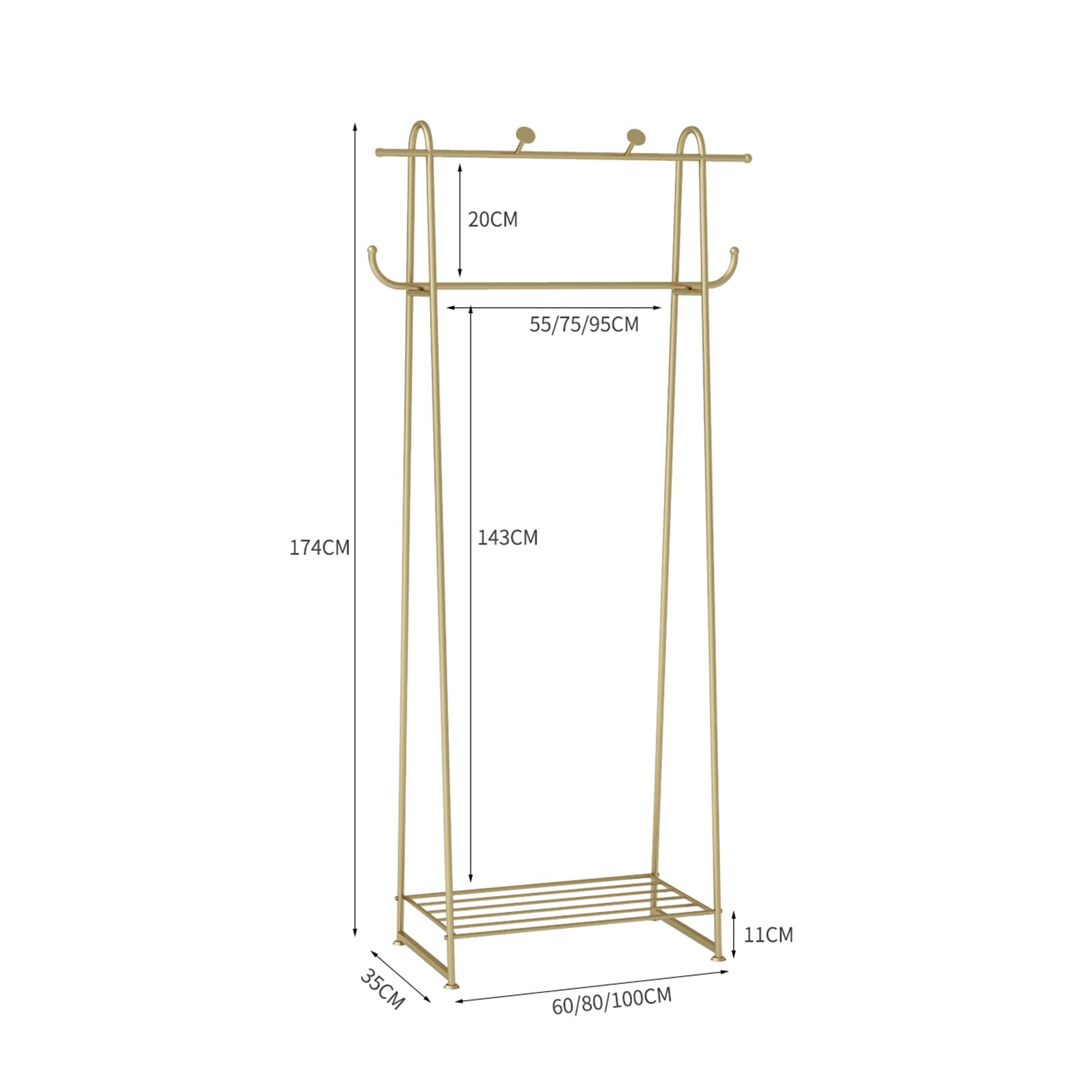 Wieszak na ubrania Wytrzymały metalowy wieszak na ubrania z haczykami, wieszak na ubrania z półką do przechowywania i drążkami na ubrania (60 * 35 * 174CM)