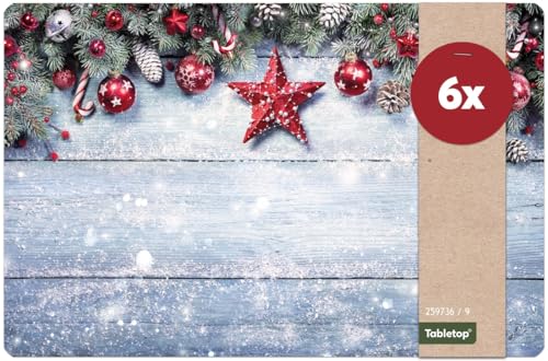 Weihnachts Tischsets 6er als abwaschbare Weihnachten Tischdeko -...