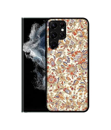 Image of Floral Design Premium 2D Printed Metal Back Case Cover for Samsung Galaxy S22 Ultra 5G