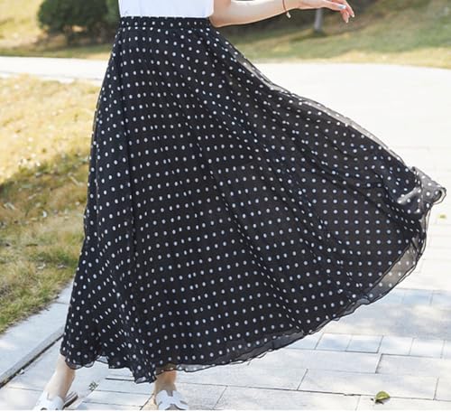THLAI Womens Skirt Maxi Pleated Polka Dot Long A Line Summer Mesh Flowy Skirt2