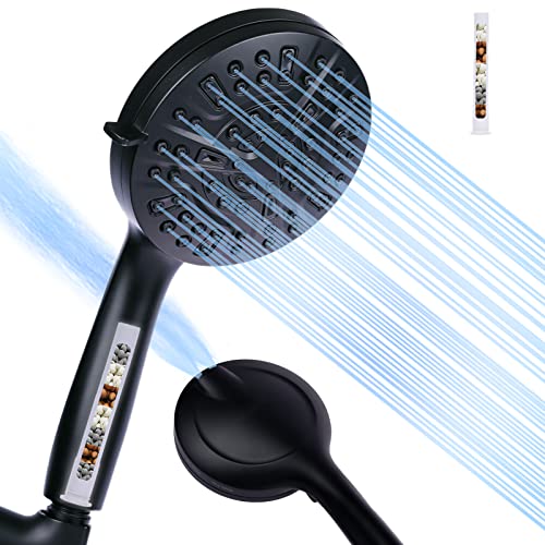 Shower Head With 10 Functions, Craftforce High Pressure Shower Head With Handheld, 8 Spray Settings & 2 Power Jet Modes Shower Head With 5Ft Hose,Bracket,Spare Shower Filter & Rubber Wash,Matte Black #TOP9