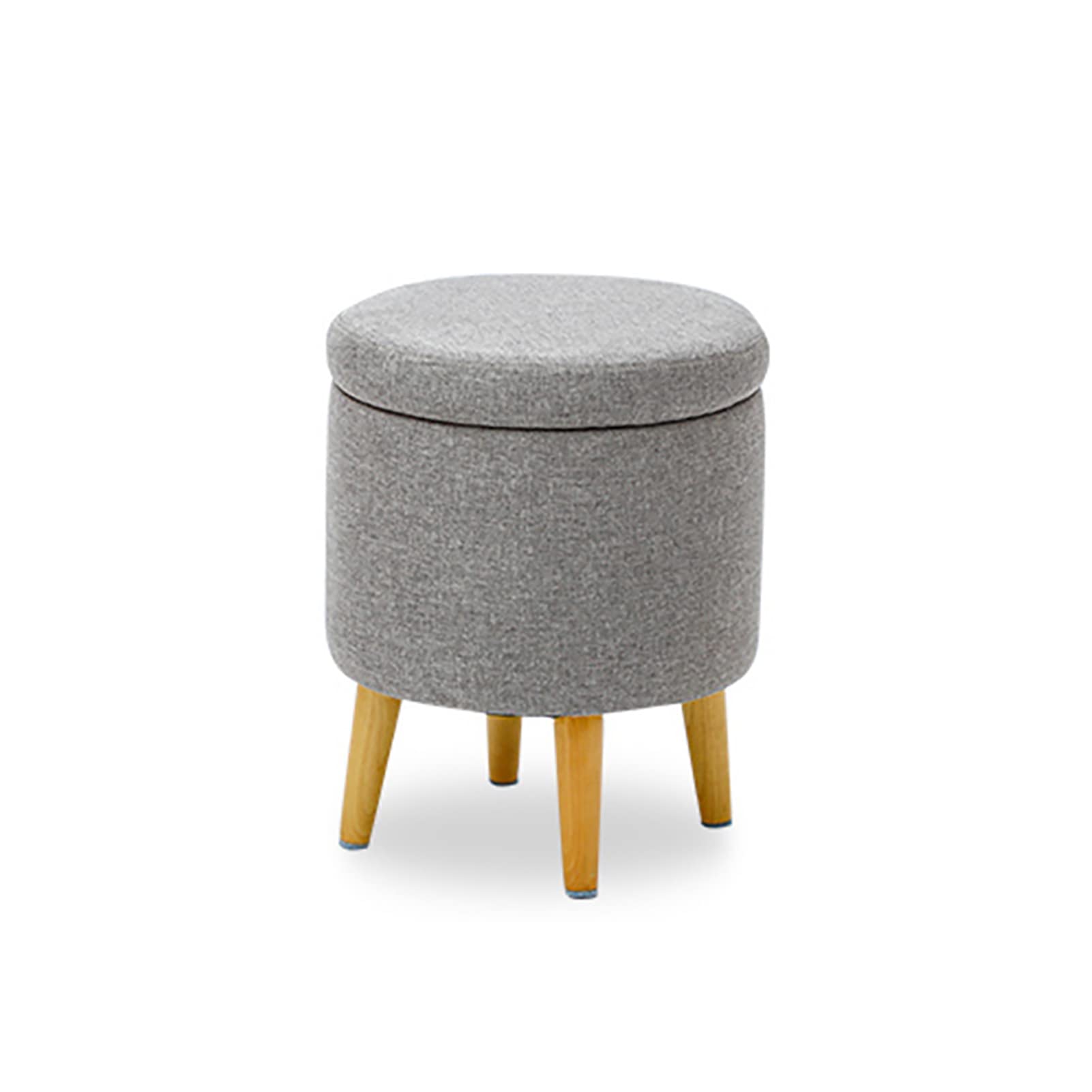 Pouf rotondo con coperchio rimovibile, poggiapiedi in tessuto, ripiano superiore del tavolino, gambe in legno massello, tavolino versatile per soggiorno o toeletta