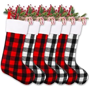 YUJUN 6 Pack 22 Inches Christmas Stockings, Xmas Large Black Red Buffalo Plaid Hanging Stockings Decorations for Christmas Tree Fireplace Family Holiday Party Decor (Red&White) YUJUN 6 Pack 22 Inches Christmas Stockings Xmas Large Black Red Buffalo Plaid Hanging Stockings Decorations for Christmas Tree Fireplace Family Holiday Party Decor RedWhite