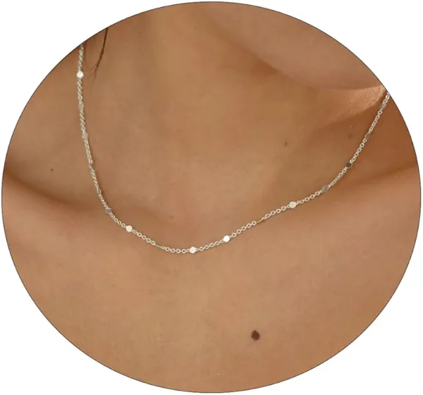 Sewyer 14K Gold Plated Choker Necklace for Women Dainty Coin Chain Chokers Simple Lighting Bolt Fishbone Necklaces Everyday Jewelry Gifts