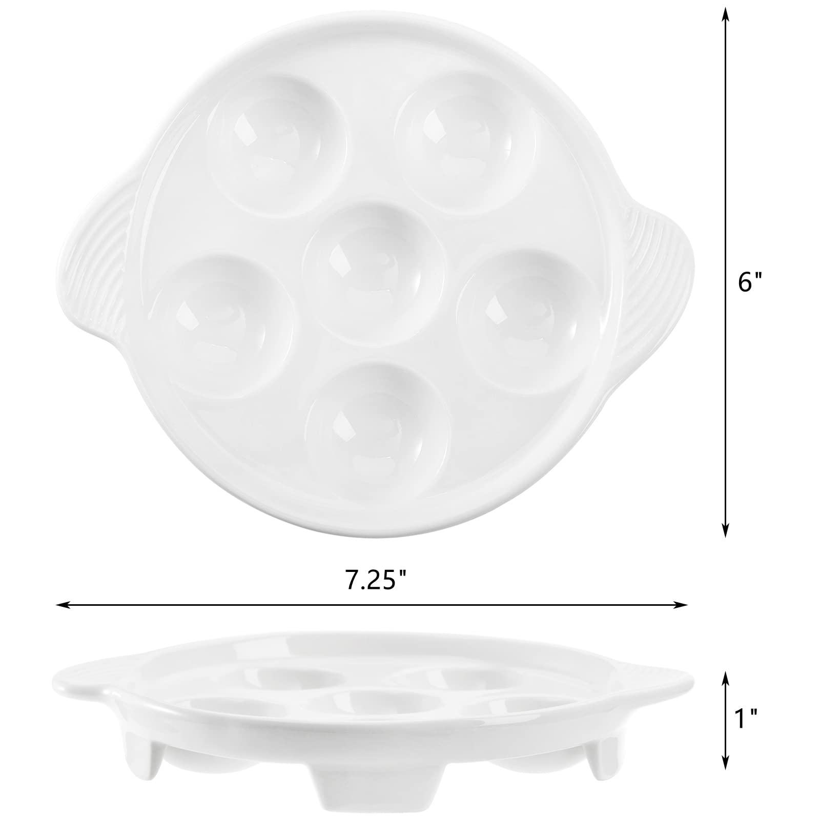 Frcctre 4 Pack Ceramic Escargot Plates with 6 Holes and Handles, 7 Inch White Mushroom Seafood Footed Plates BBQ Snail Baking Dish for Home Kitchen Restaurant