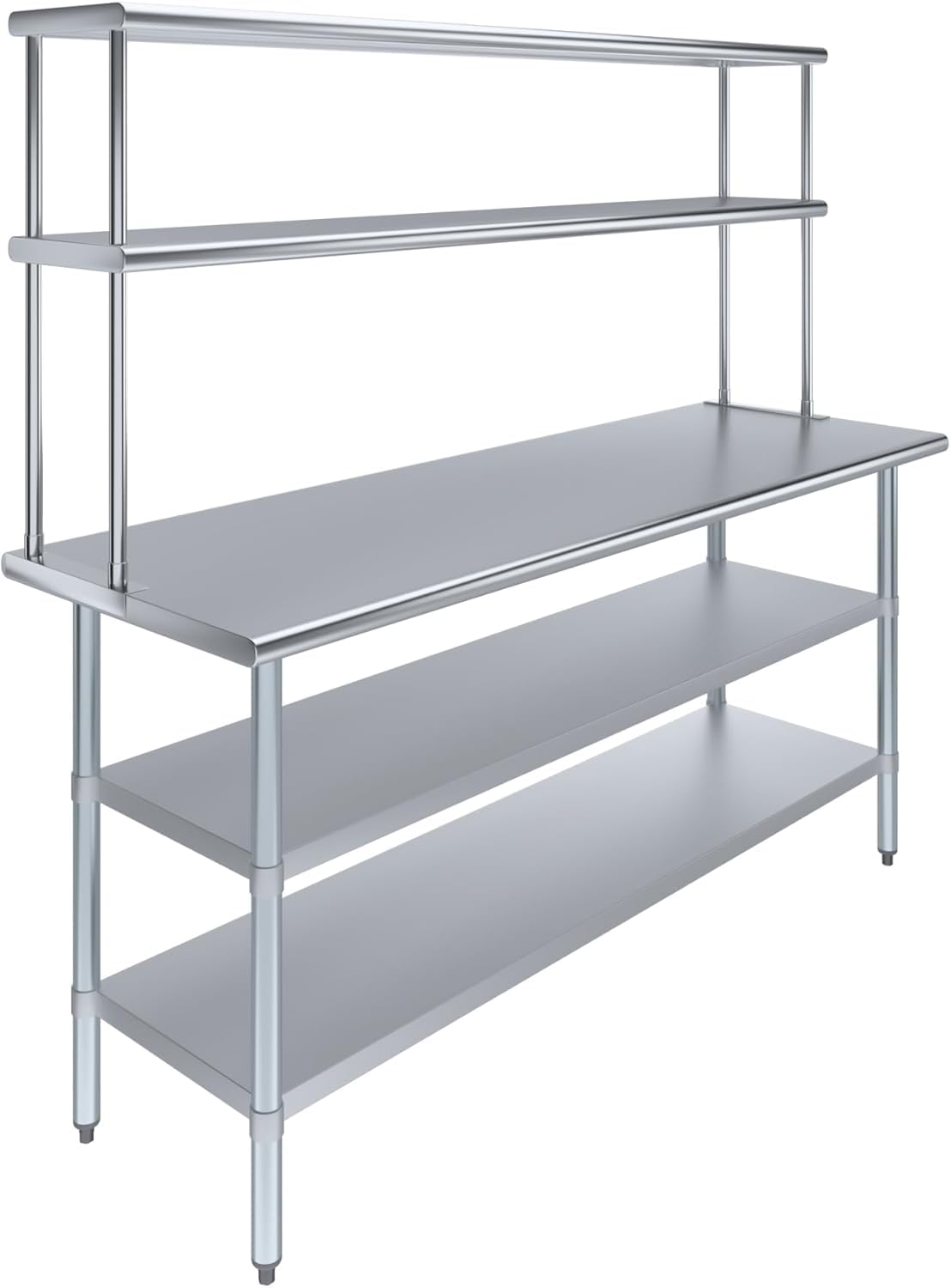 Express KitchQuip Stainless Steel Work Table with 2 Undershelves & 12" Single Tier Overshelf | NSF Metal Kitchen Prep Table & Shelving Combo (24" x 72