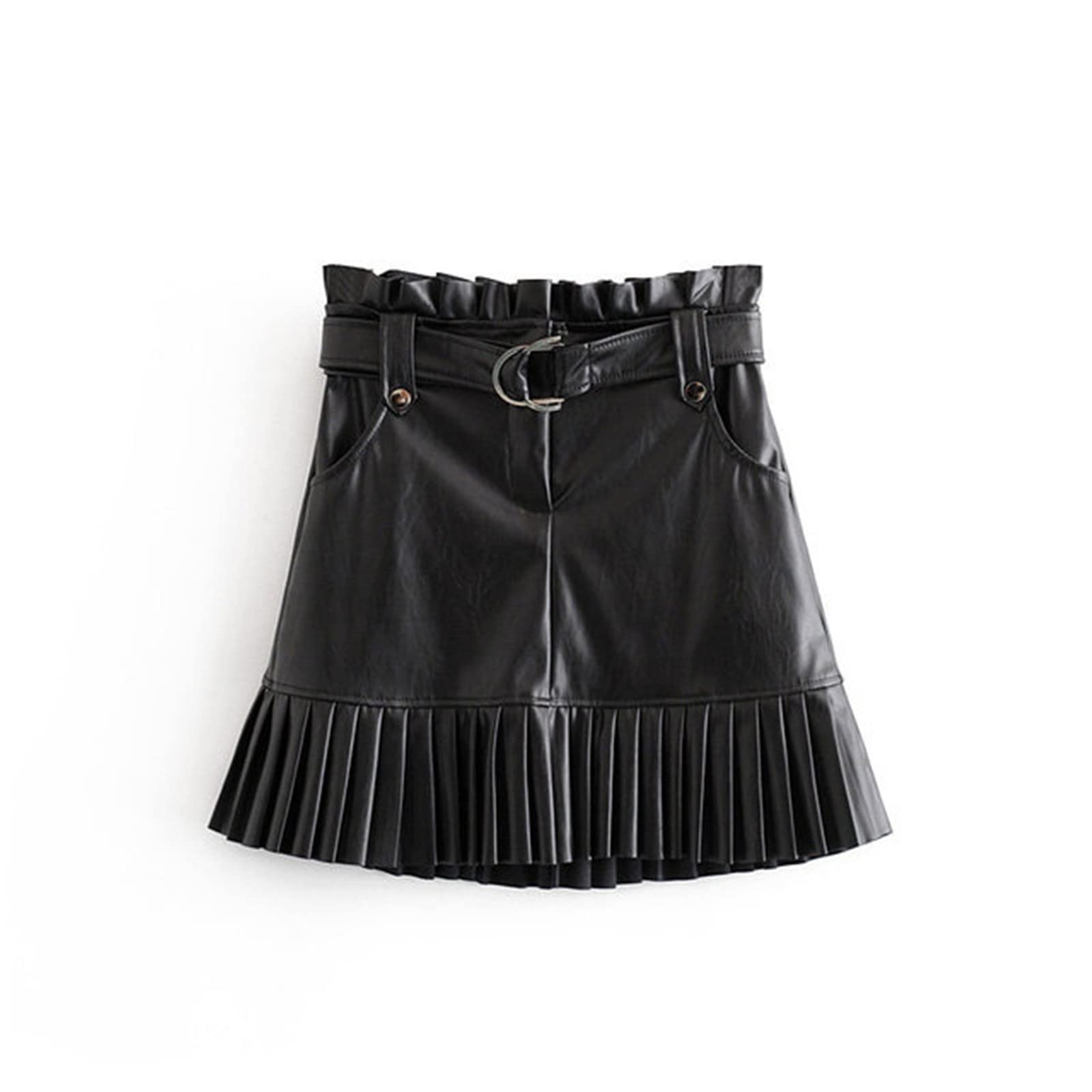 Leather Skirt Women Faldas de Cuero for Mujeres Cinturón Corbata Cintura con Alta