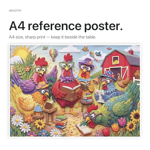 Puzzle Chicken Book Club Farm para adultos, 500 piezas - Arte colorido y caprichoso en estilo papel - Cartón grueso premium 20.5x15 pulgadas con póster de referencia para amantes de libros miniatura 6