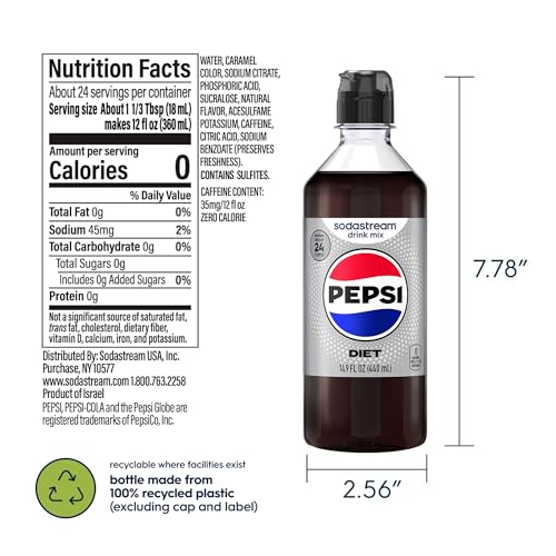 Image of Sodastream Diet Pepsi, MTN Dew, Energy, Dr. Pete New Pour Bottle, Variety Pack 440ml (Pack of 4)