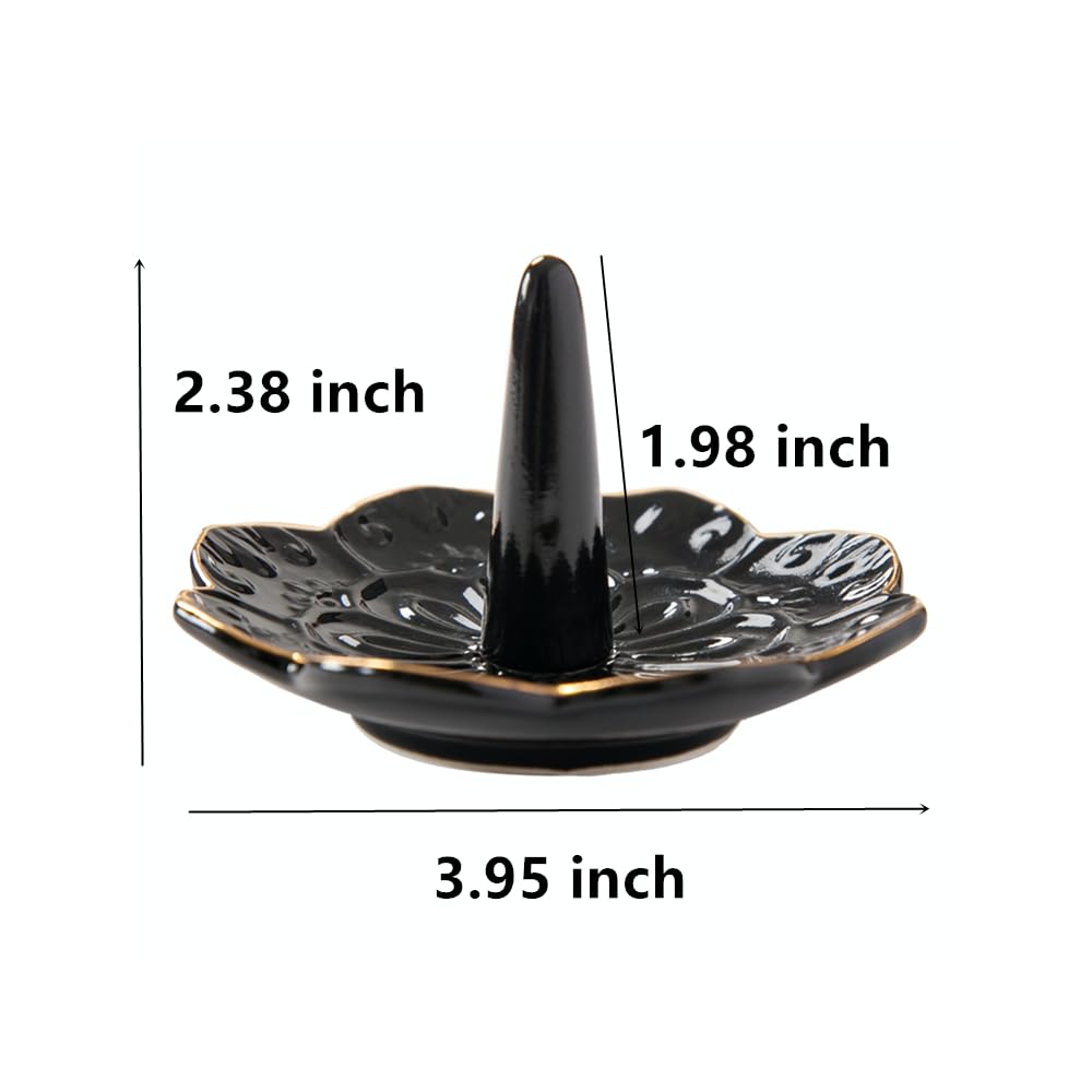 HOMEGOAL Ceramic Ring Holder Dish for Jewelry, Decorative Mandala Jewelry Tray for Rings Earrings Necklaces Watch Keys, Aesthetic Room Decor, Birthday Engagement Wedding Gifts for Women (): Black