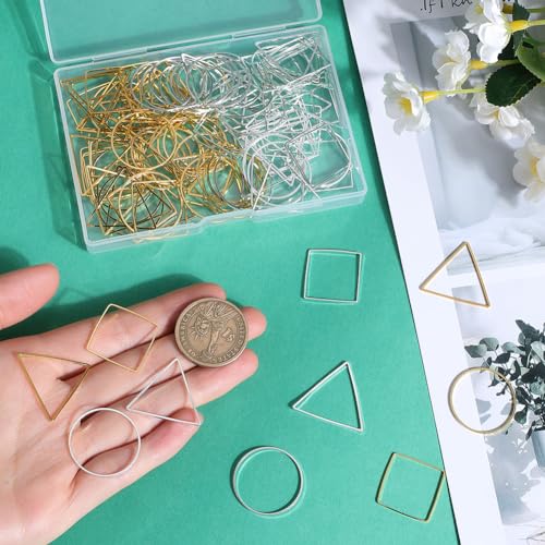 SOFPLATE 1 Box 120Pcs 6 Styles Beaded Earring Making Hoop Gold Silver beading Earring Hoops Linking Ring Square Triangle Earring Components Findings for DIY Earrings Crafts Jewellery Making Supplies - Image 3