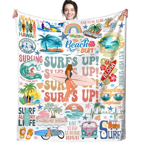 Surfing Blanket Merch Soft Cozy Flannel Surfing Sports Theme Throw Blanket Decor Bedding Surfing...