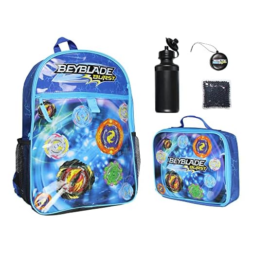 INTIMO Beyblade Burst TV Show Tossed Print - Mochila de 5 piezas, lonchera y botella de agua