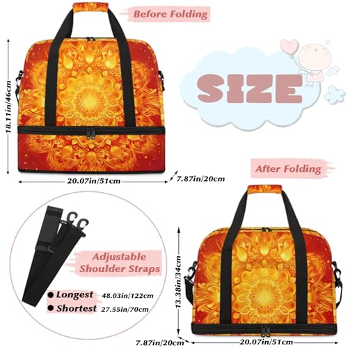Large Weekender Overnight Bags Ethnic Mandala Flower Toho Travel Duffel Bag for Women Men Gym Bag With Shoe Compartment Foldie Travel Tote Bag Carry On Personal Item Bag for Travel Gym Sports2
