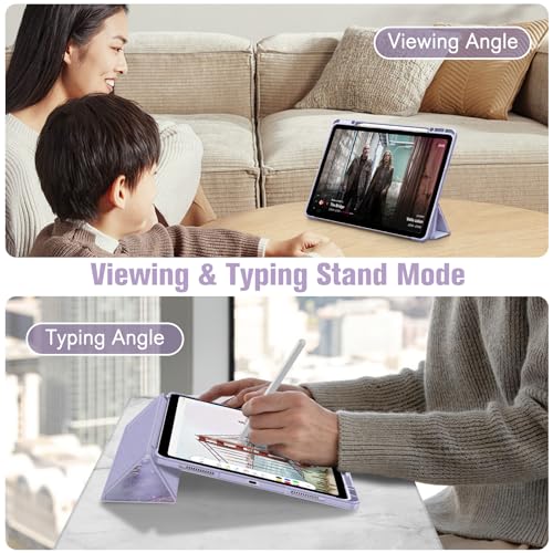Image of Fintie Hybrid Slim Case for iPad Air 13-inch (M2) 2024, [Built-in Pencil Holder] Shockproof Cover with Clear Transparent Back Shell (Lilac Marble)