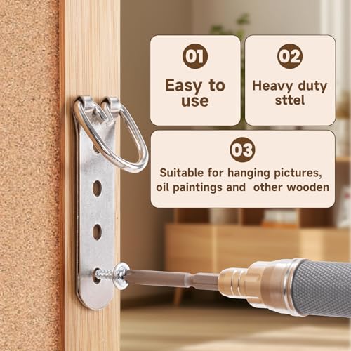 Image of Pndeyo 6pcs D-Ring 4 Hole Picture Hangers with 24pcs Screws, Heavy Duty Picture Frame Hanger, Rustproof D-Hook Hardware for Hanging Photo Frame Mirror Art Clock