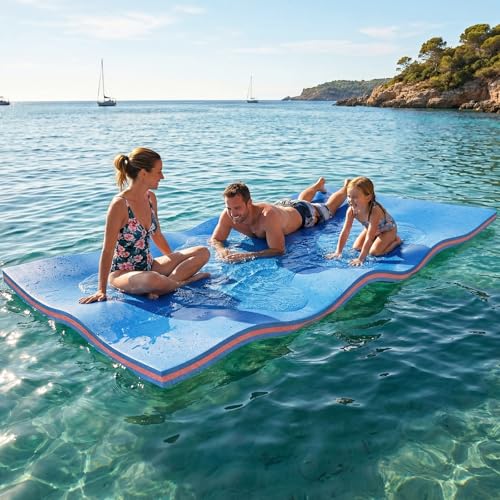Yaciente 10' Water Floating Mat, Lily Pad Floating Mat for Lake, 3 Layer Tear-Resistant XPE Foam, Floating Pads for Recreation, Lake Mats for Floating, 7 Colors Available (10' Blue&Red&Blue)