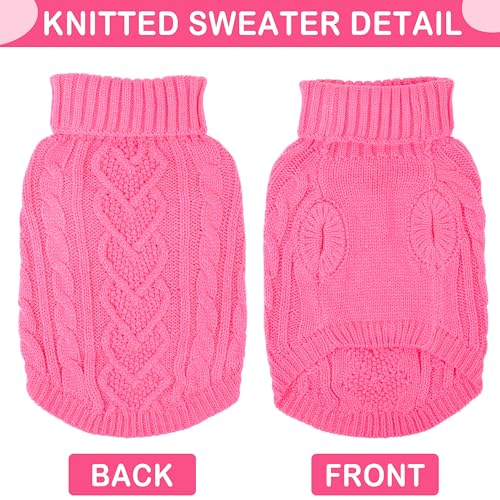 Image of Dog Sweaters Small Dog Clothes for Winter Solid Knitted Puppy Sweater Warm Pet Cat Sweater Doggy Pullover Outfit with Heart-Shape Design(Dark Pink, Large)