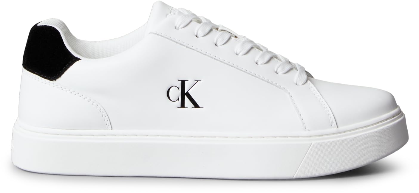 Calvin Klein Men’s Classic Lace-up Leather Cupsole Trainers, White (Bright White/Black), 11
