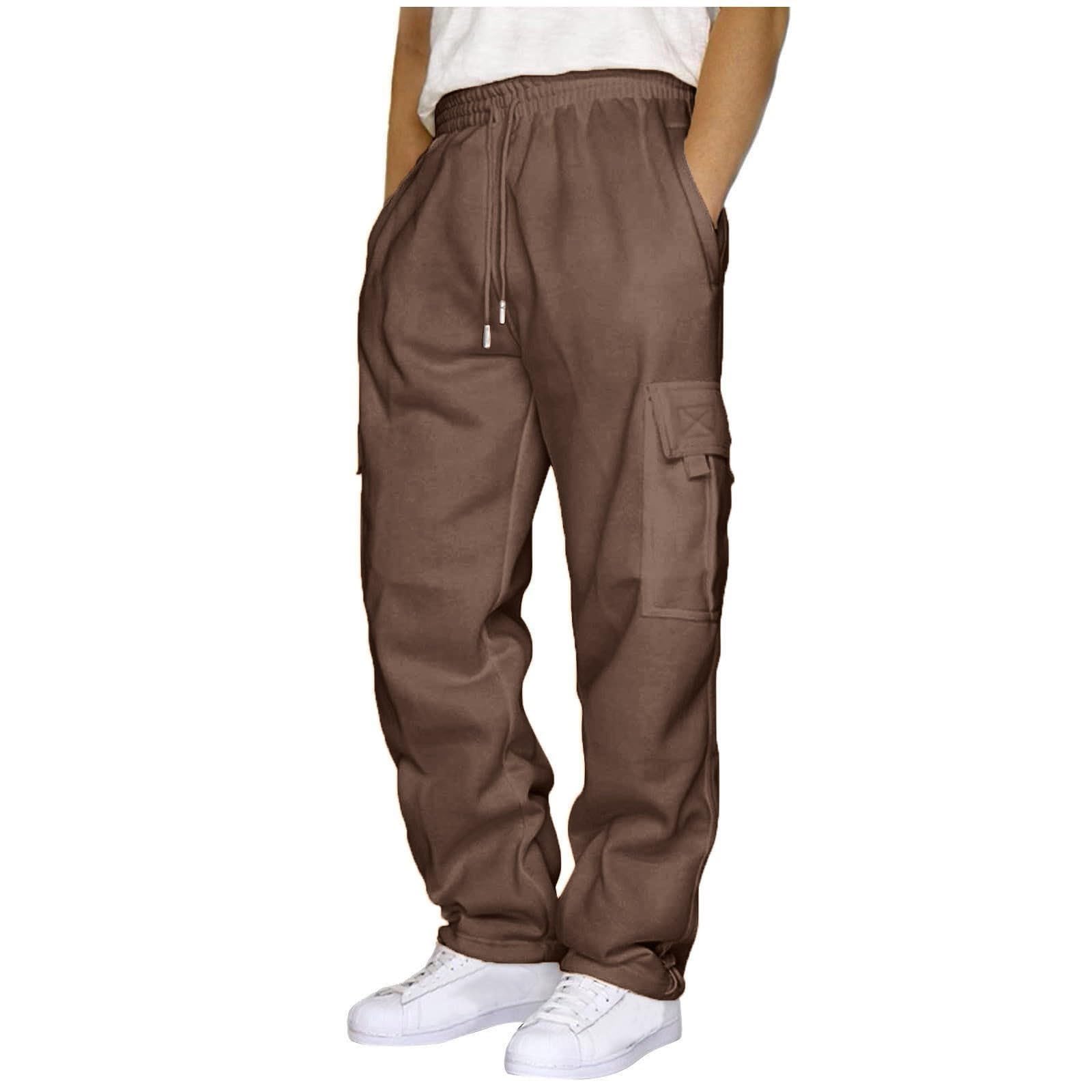 Cargo Sweatpants for Men Baggy Straight Leg Joggers Athletic Workout Drawstring Pants Fleece Hiking Pants Open Bottom