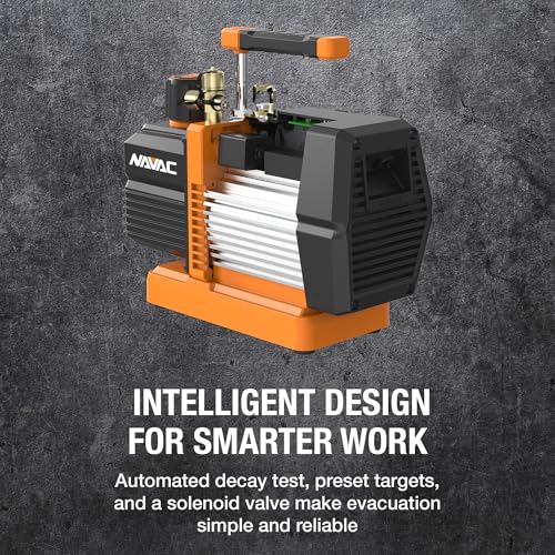 NAVAC Bomba de Vacío Smart NP8DSV - 8 CFM Doble Etapa Motor AC, 15 Micrones de Vacío, Test de Salud de Aceite con un Clic, Lecturas en Tiempo Real con Display Digital y Medidor NMV1S Bluetooth Incluido - 29 lbs miniatura 5