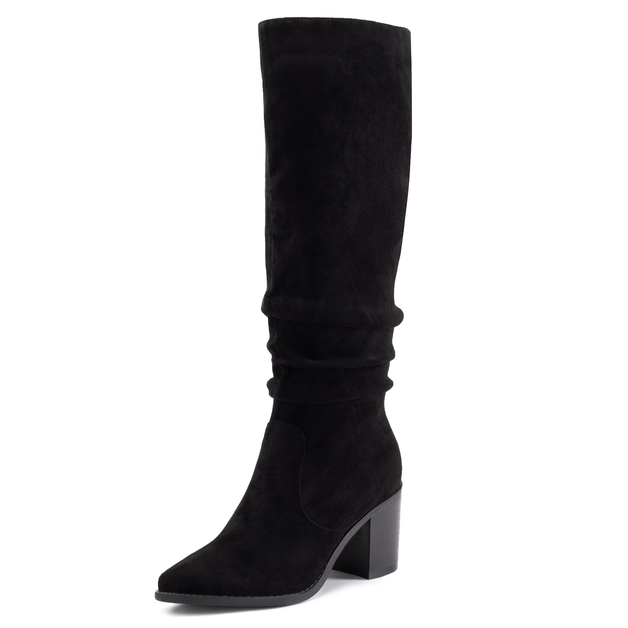 Athlefit Knee High Boots for Women, Wide Calf Boots Women Chunky Heel, Faux Suede Square Toe Tall Boots for Women, Pointed Toe High Heel Side Zipper Long Boots
