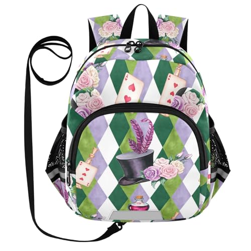 Card Rose Hat Toddler Harness Backpack for Boys Girls 3-6 Years Kids Backpack with Anti Lost Safety Leash Baby Protection Backpack for Preschool Travel Walking