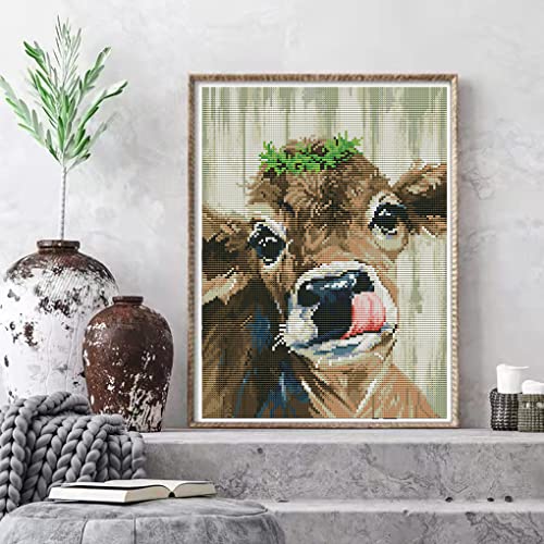 Eiazuiks Stamping Cross Stitch Kit, Cow Counting Cross Stitch Kit For Adult Beginners, Full Line Diy Cross Stitch Stitching Kit For Home Decor Cross Stitch Patterns 11.8X15.7 Inches #TOP2