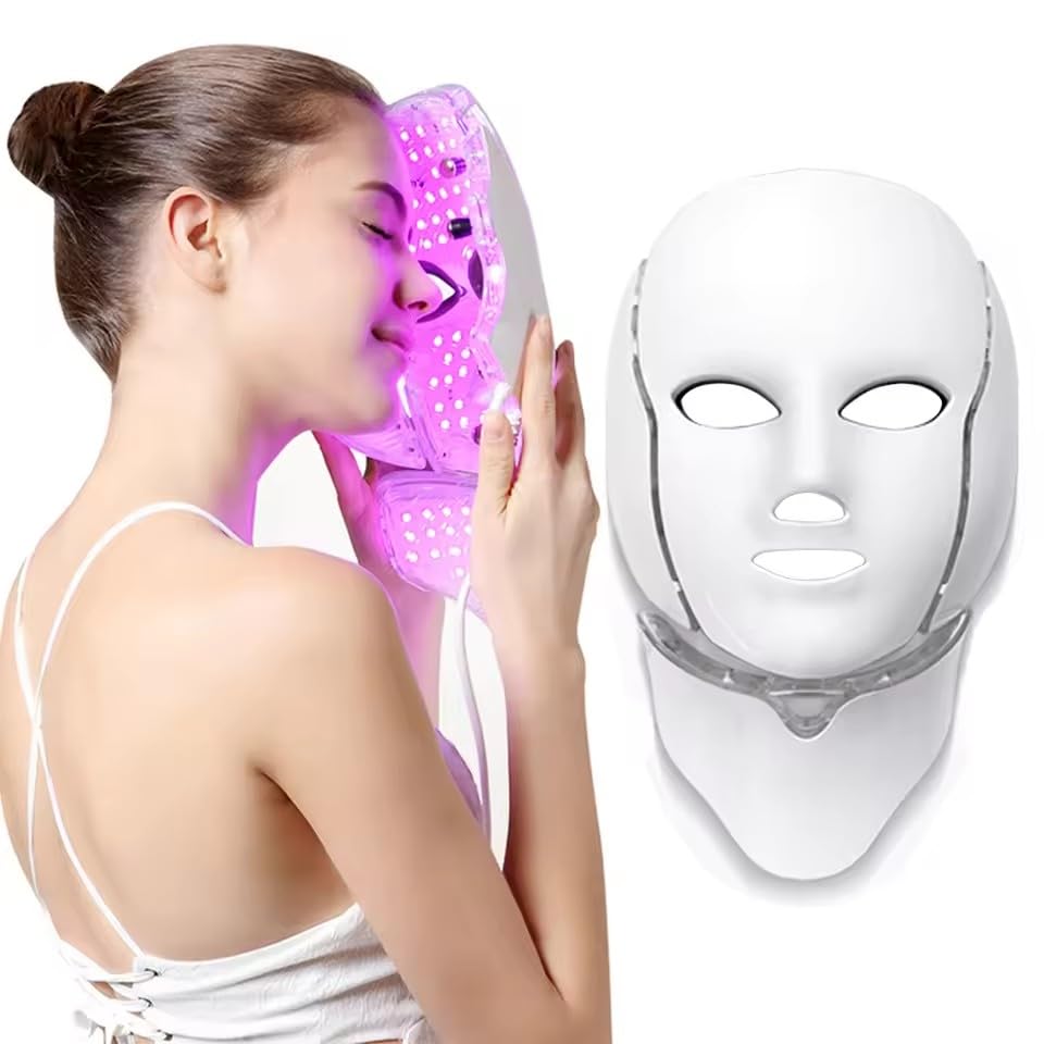7 Colors Led Light Therapy Facial Mask, Led Red Light Therapy Face & Neck Mask,Infrared Red Light Therapy Mask, Infrared Light Skin Rejuvenation