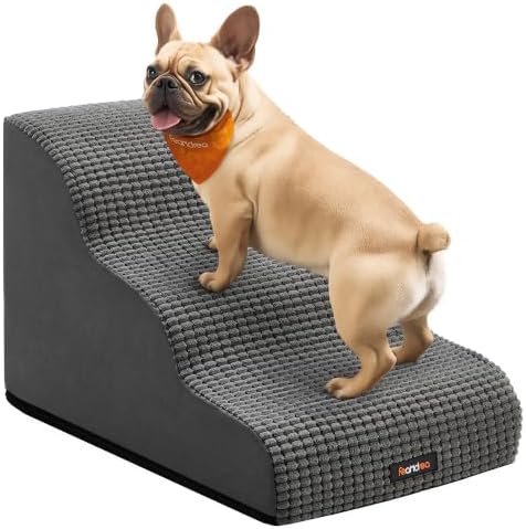 Feandrea Hundetreppe, 3 Stufen, Waffelcord, Haustiertreppe, Schiefergrau PPS033GN01