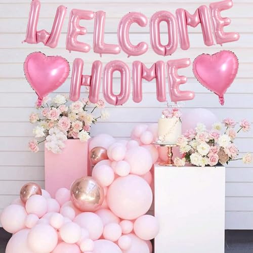 Image of TONIFUL 16 Inch Pink WELCOME HOME Foil Letter Balloons Banner Decorations