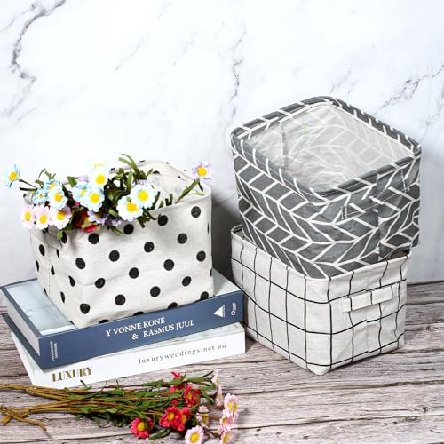 Sliverdew 3 Stück Stoff Aufbewahrungsbox mit Griffen 20x16x14 cm kleine Speicher Organizer Aufbewahrungskorb Wasserdicht Faltbar Ablagekörbe für Drawer Kosmetik Bad