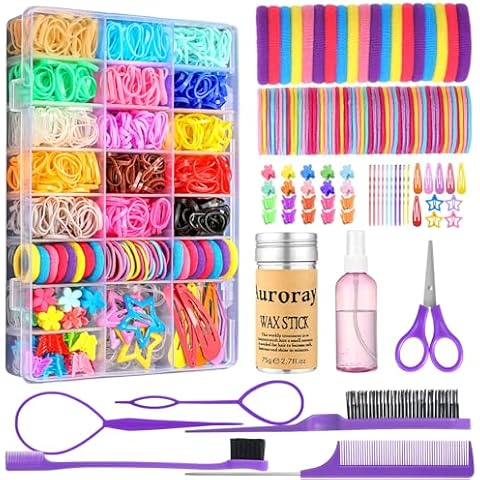 auroray Hair Accessories for Girls, 1698 Pcs Hair Rubber Bands with Elastic Hair Ties Hair Clips Hair Wax Stick Spray Bottle Hair Styling Tools Cover