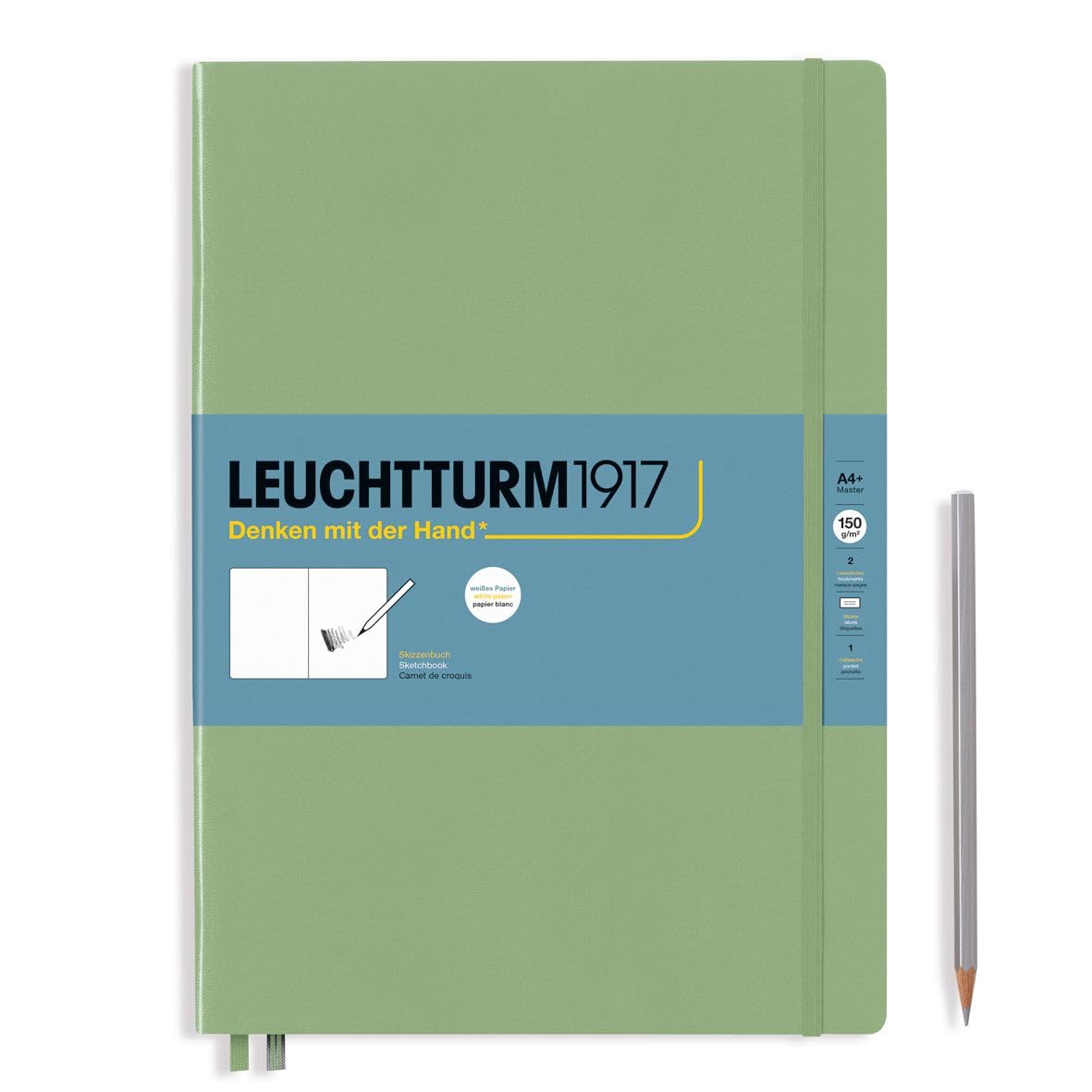 Leuchtturm1917 Green (Sage) 370348 Sketchbook Master (A4+), Hardcover, 112 Pages (150 G/Sqm), Plain, Sage