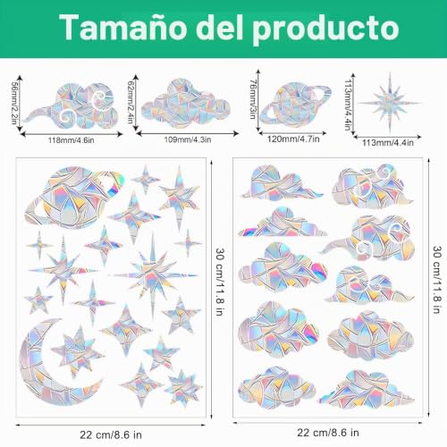 Miniatura 2 de 28 Piezas Adhesivos Para Ventanas De Arcoíris,Planeta Nube Pegatinas Anticolisión Para Ventanas,Película Decorativa 3d Para Ventana Forma,Adesivi Per Finestre Prismi Arcobaleno,Decoración Hogareña
