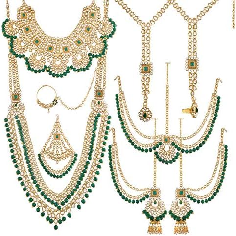 18k Gold Plated Wedding Wear Indian Bollywood Faux Kundan & Stone Studded Dulhan Bridal Jewelry Set for Women