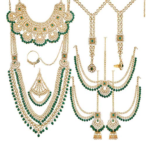 18k Gold Plated Wedding Wear Indian Bollywood Faux Kundan & Stone Studded Dulhan Bridal Jewelry Set for Women