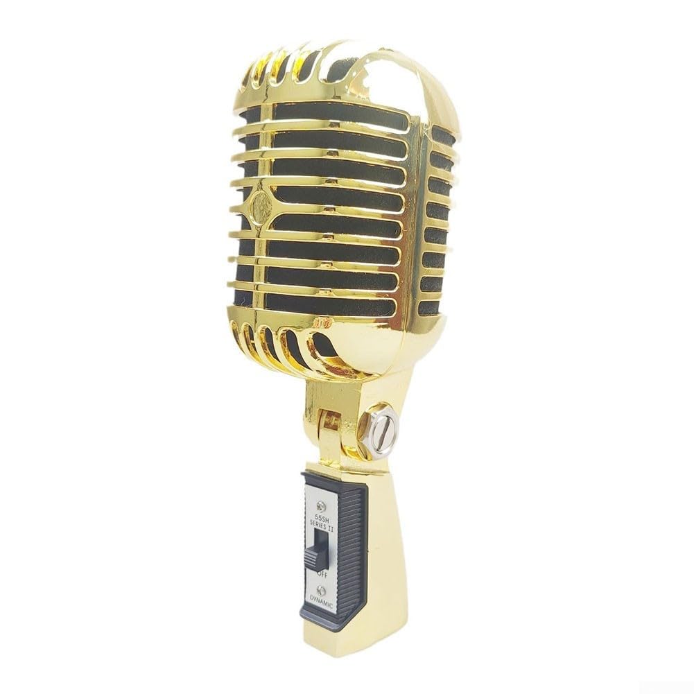 SPORTARC Micrófono dinámico de escenario, clásico, karaoke, retro, carcasa de metal (dorado)