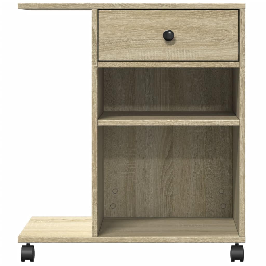 Druckerständer mit Rollen Sonoma-Eiche 60x40x68,5 cm, Druckerregal aus Holzwerkstoff mit viel Stauraum für Akten und Bürobedarf, 4 Rollen mit 2 Bremsen, multifunktional