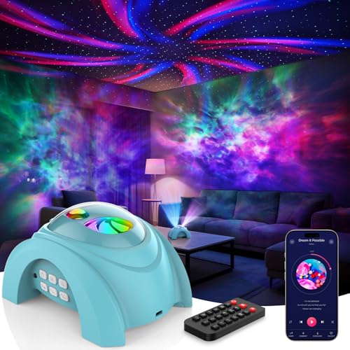 Image of Rossetta Dual Lens Galaxy Star Aurora Projector Night Light for Bedroom | 58 Light Effects, White Noise, Bluetooth Speaker, Music Sync, Remote Control, Timer, Room Decor Gift for Kids Adults Teens