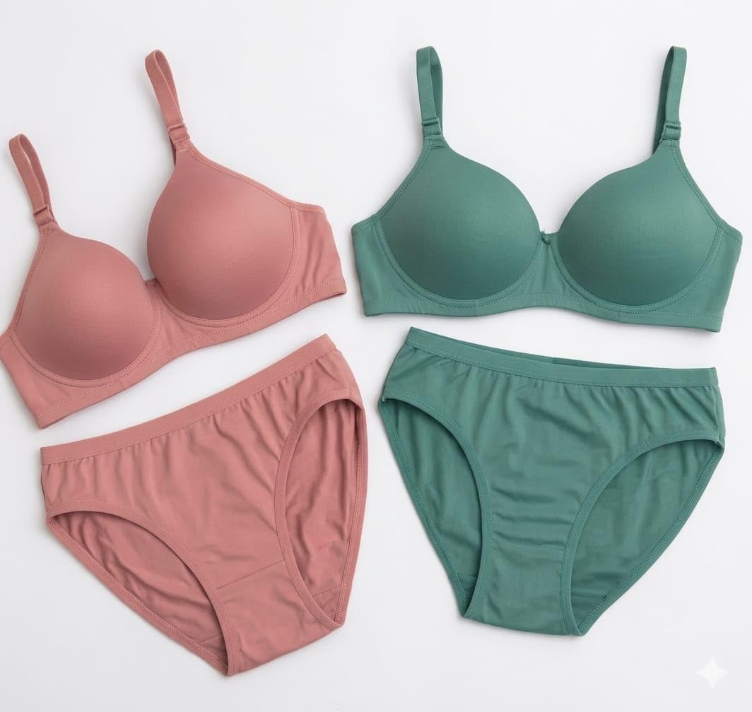 Women's Lingerie Set, Padded Bra and Bikini Panty, Pink and Green, 2 Sets-image-23