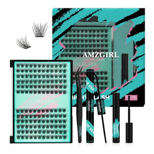 AMZGIRL LASH Midnight DIY Lash Extension Kit, 144 pcs Eyelash Clusters Kit Lash Bond and Seal, Lash Glue Remover and Applicator for Individual False Eyelashes Kit Lash Extensions(D-12mm Kit)