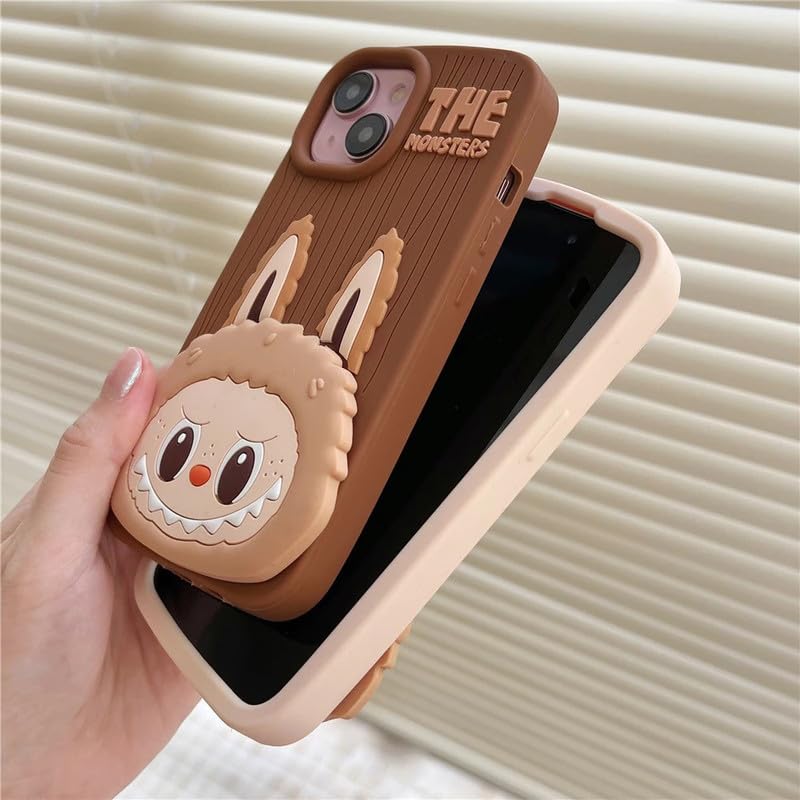 Image of COVERLY for iPhone 15 3D The Monster Mirror Cartoon Stand Case,Premium Silicone Case Full Protective Cute Bear Love with Phone Holder Cool Makeup Mirror Cute Kawaii Aesthetic Cover for Apple iPhone 15
