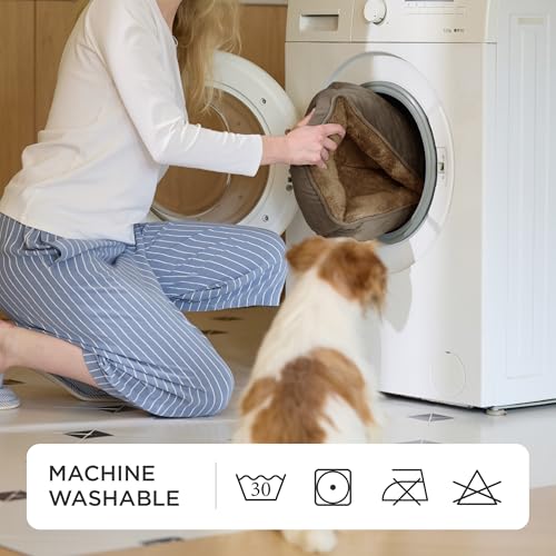 BEDSURE Katzenbett große Katzen waschbar - 63.5x53cm rutschfestes Hundebett kleine Hunde, quadratisches Katzenkorb mit weichem Rand, braun