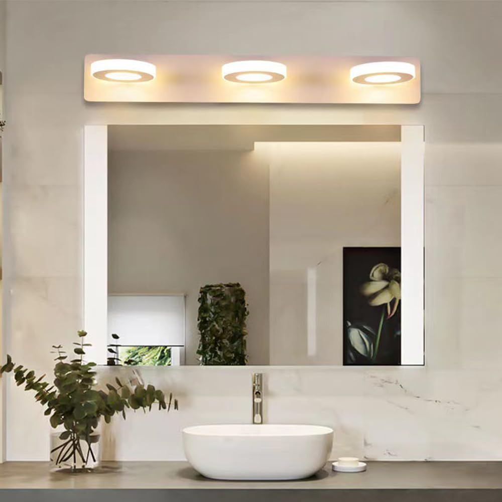 Mengjay Lampa lustrzana LED do łazienki, wewnętrzna lampa ścienna LED, 3 tryby oświetlenia, nowoczesna akrylowa lampa ścienna do sypialni, salonu, hotelu, schodów, przejścia (3 głowice)