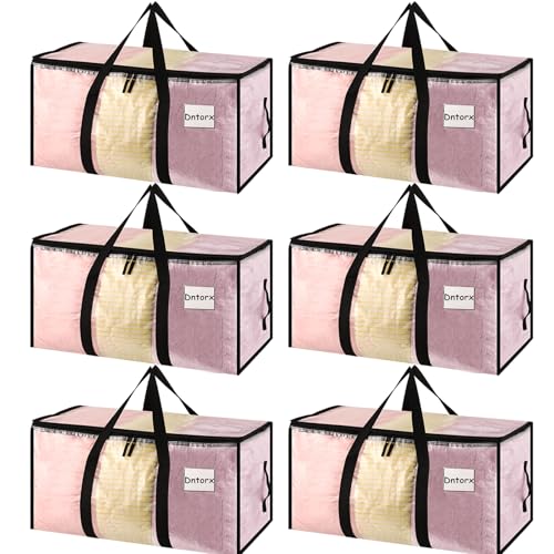 Dntorx 6 Pack Large Clothes Storage Bags with Lids Transparent Moving Bags Heavy Duty Moving Totes Packing Bags with Zips for Moving House Clothes Bedding Duvet Toys Storage