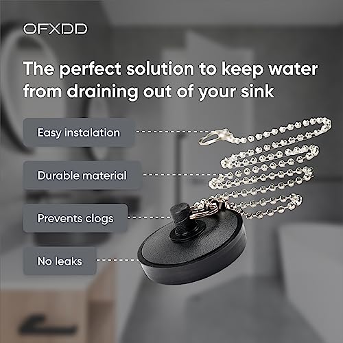 Tapón para desagüe de lavabo 1.75 pulg con cadena de caucho negro miniatura 5
